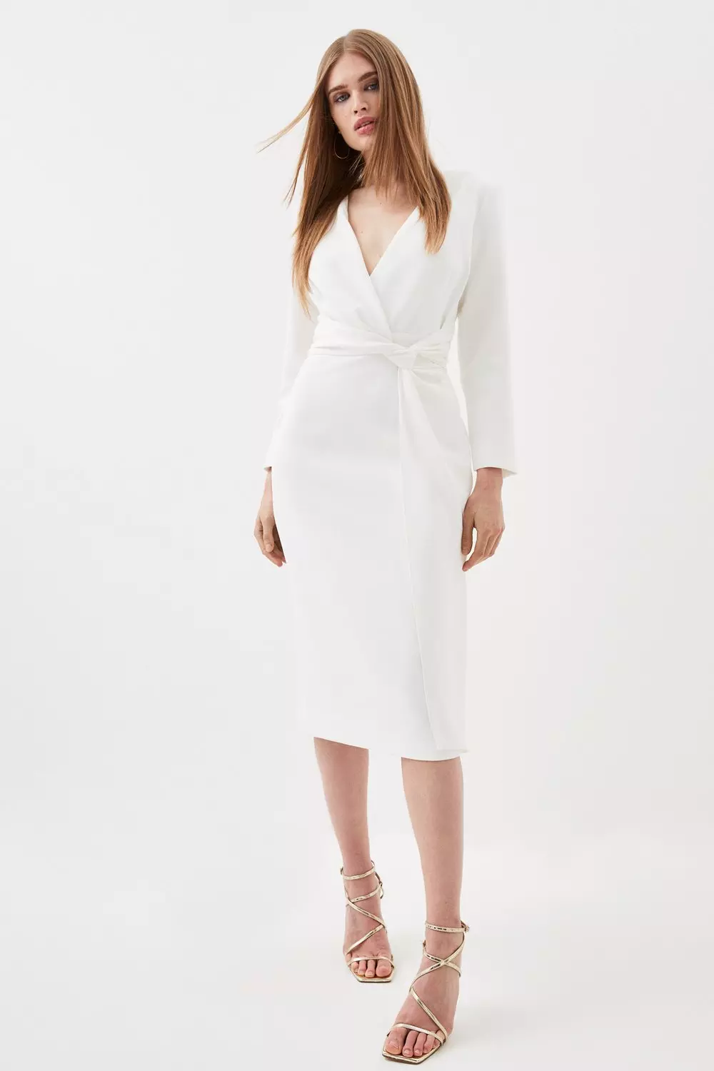 Twist Waist Long Sleeve Tailored Midi Dress | Karen Millen