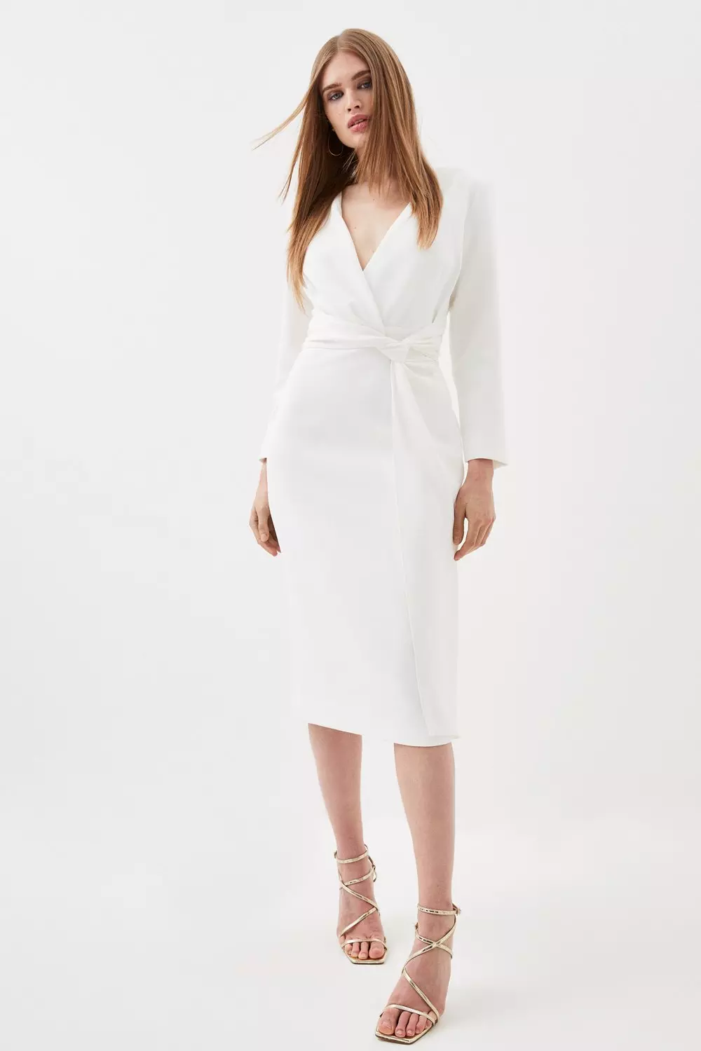 Ivory long 2024 sleeve midi dress