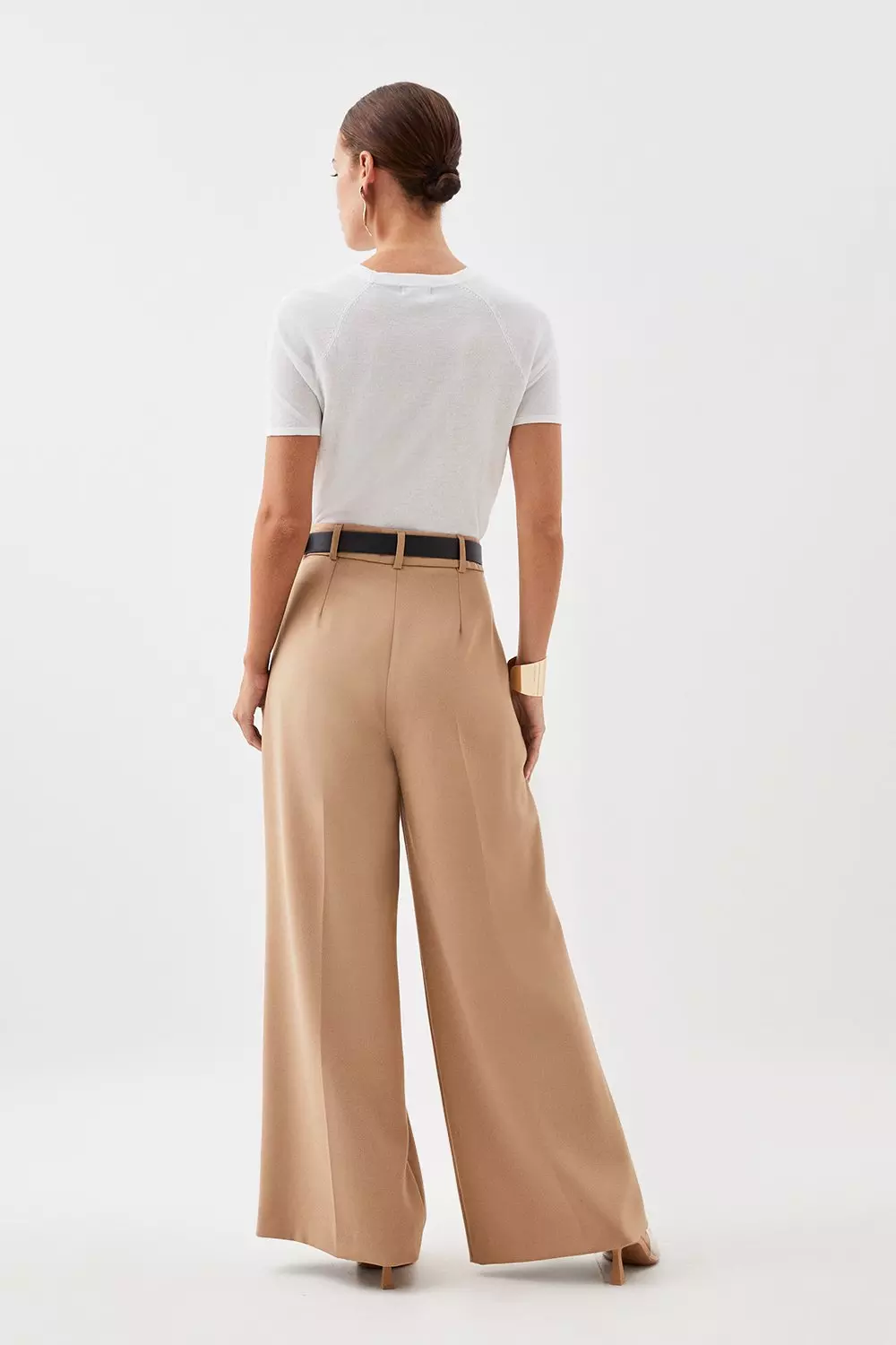 Quince, Pants & Jumpsuits, Quince Womens Stretch Crepe Pleated Wide Leg  Pant Pockets Beige 2