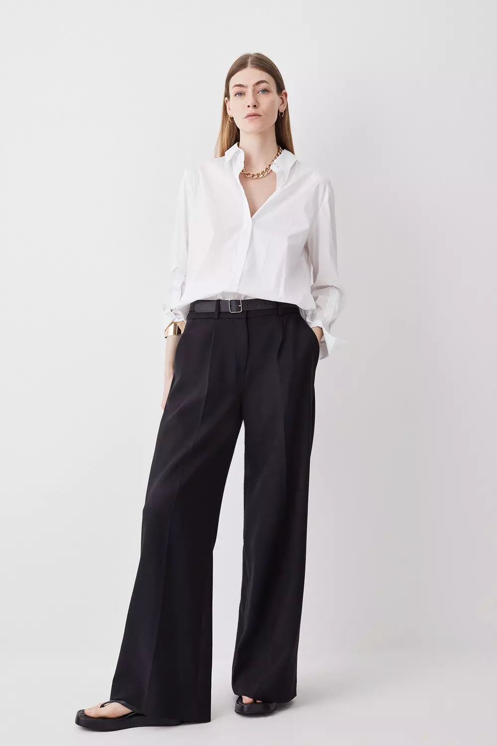 Compact Stretch High Waisted Wide Leg Pants, Karen Millen