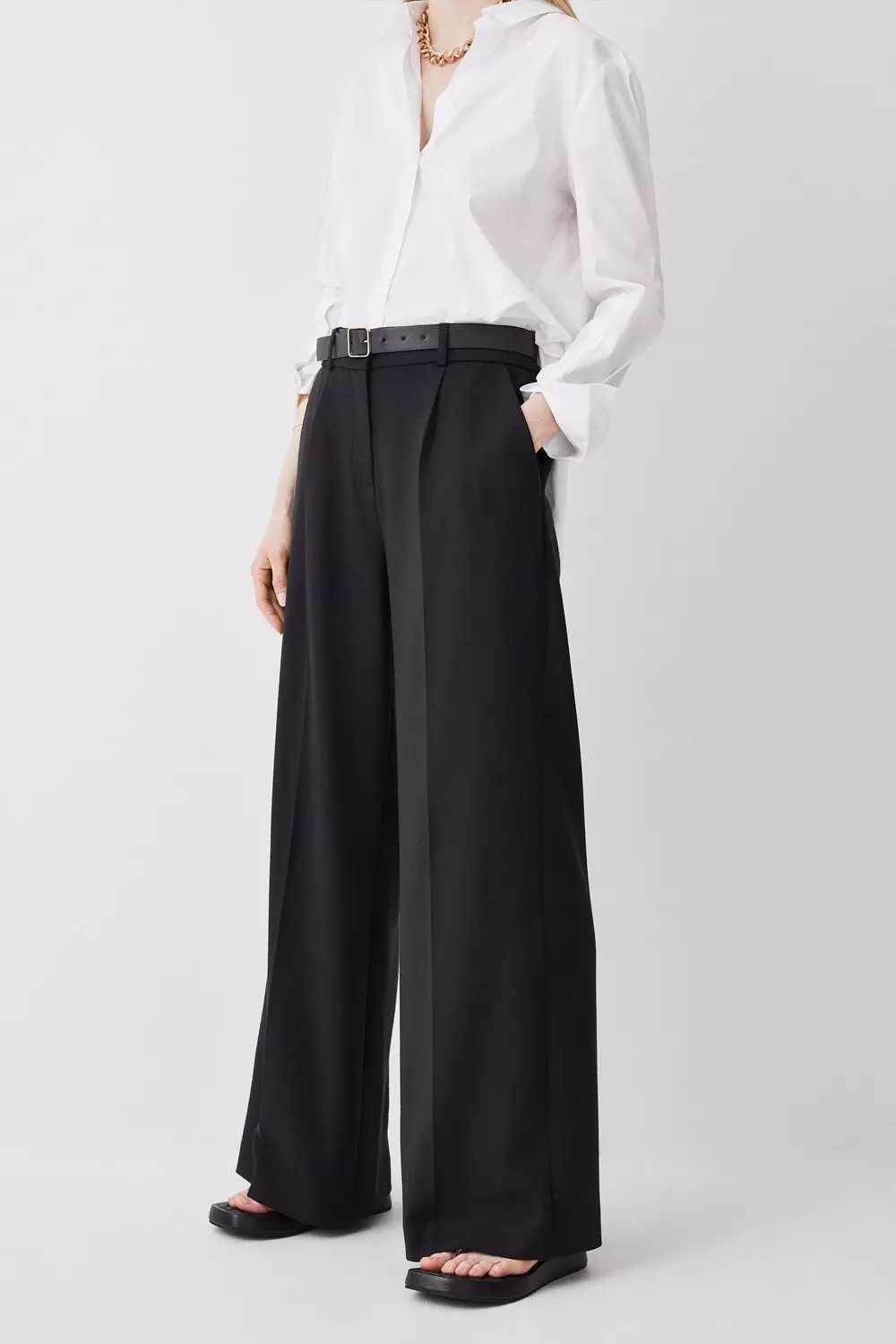 Tall Compact Stretch Belted Wide Leg Pants