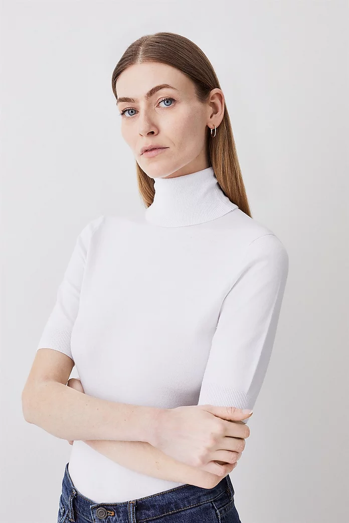 White half sleeve round neck crop top – K&M