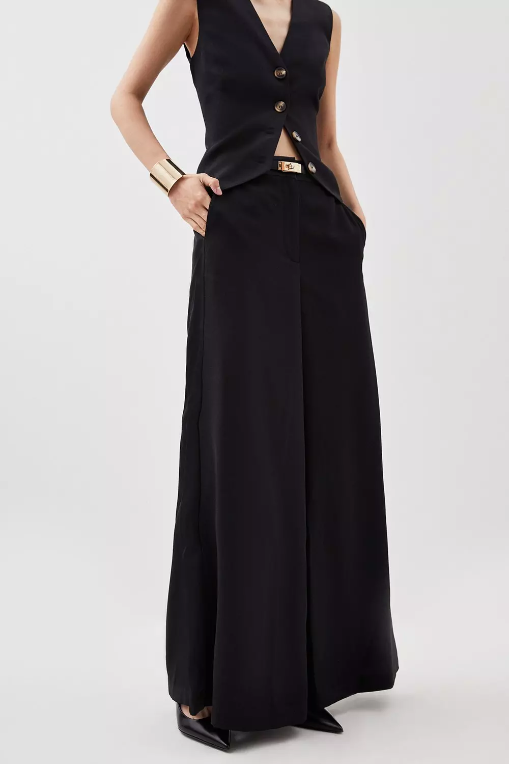 Satin Crepe Wide Leg High Waist Pants | Karen Millen