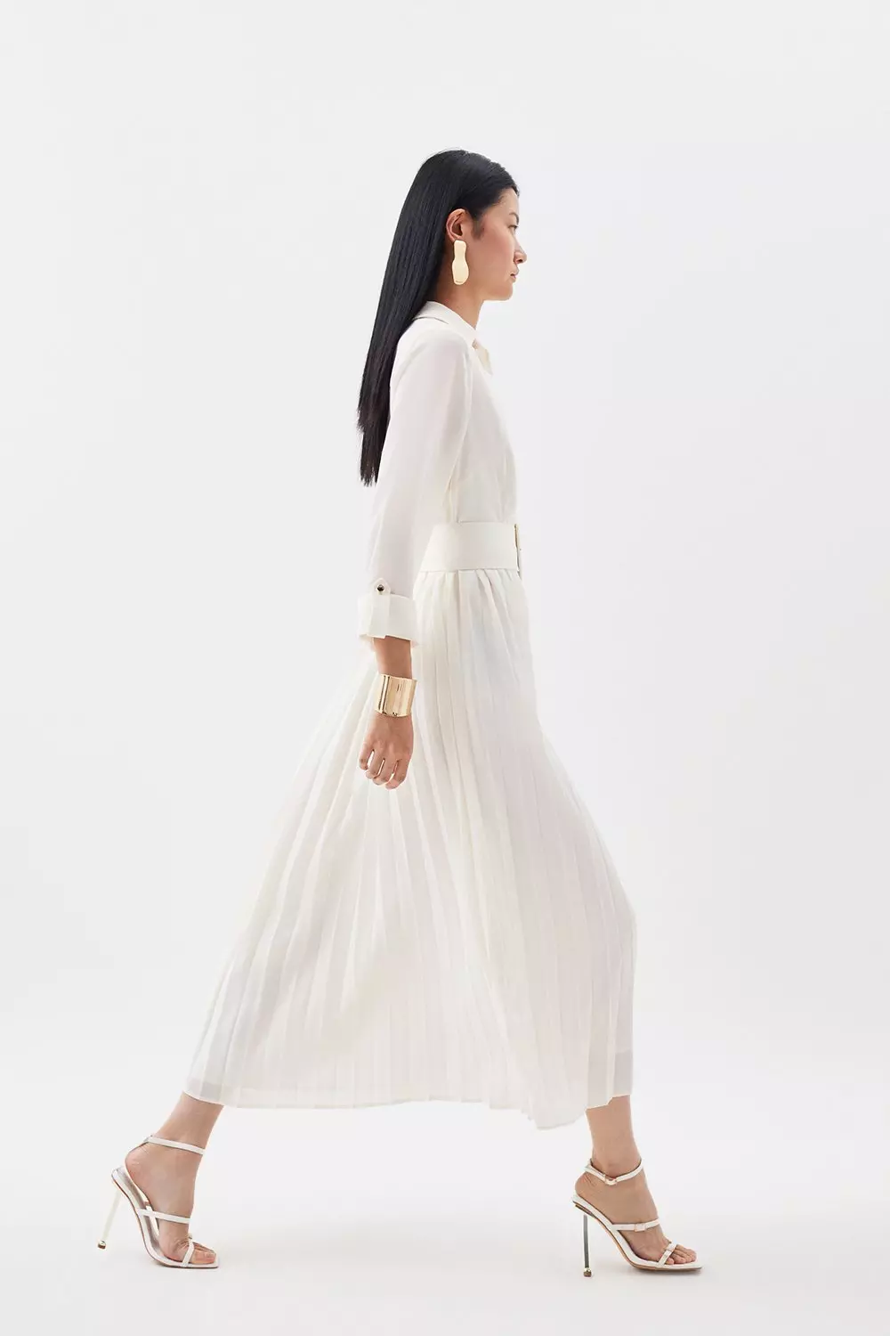 White belted midi hot sale dress