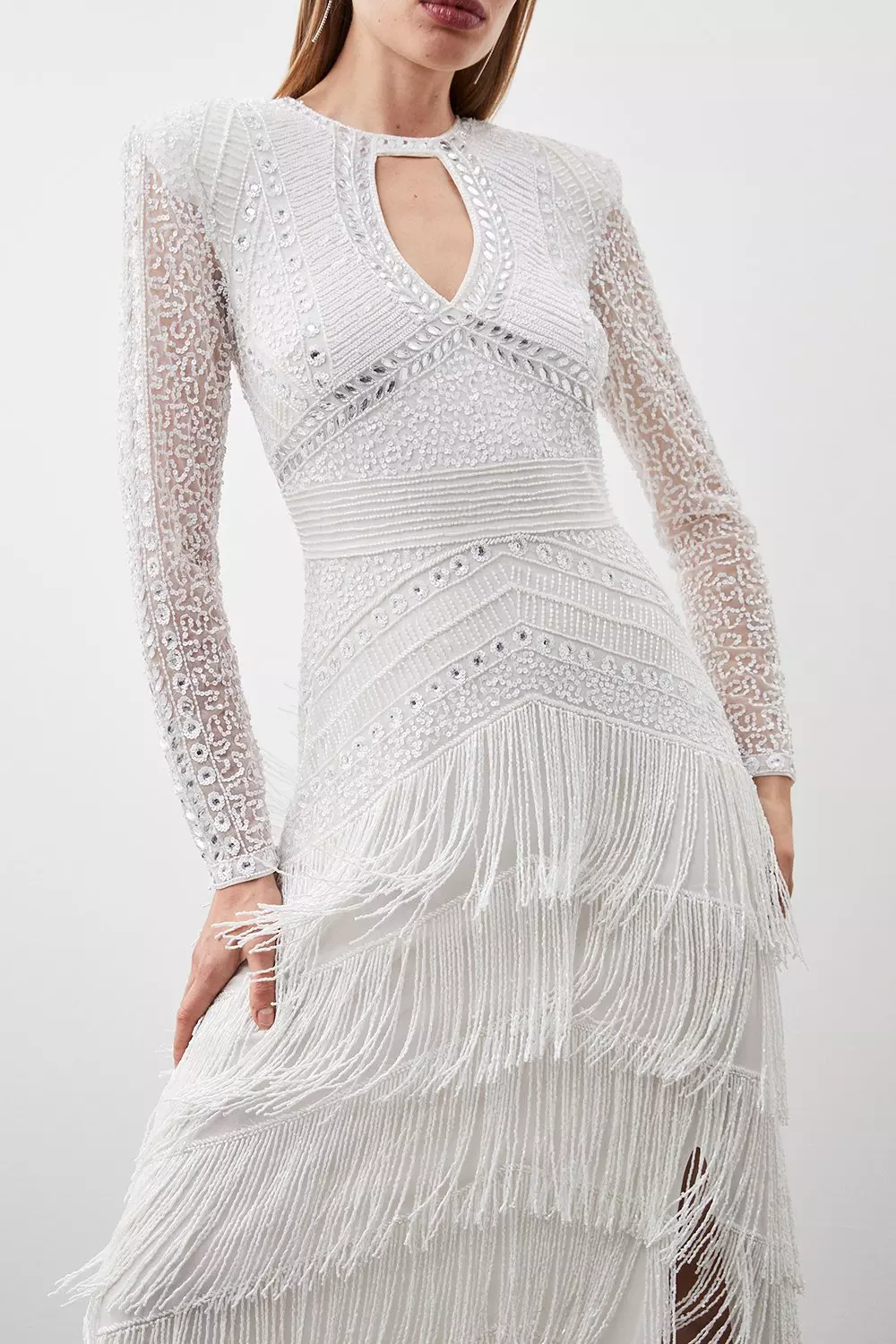 White long outlet sleeve embellished dress