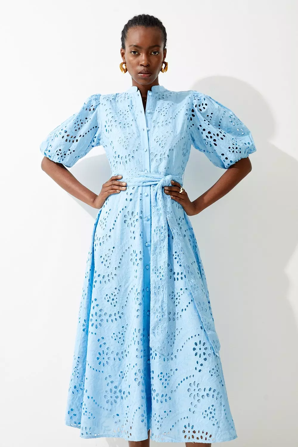 Blue broderie cheap dress