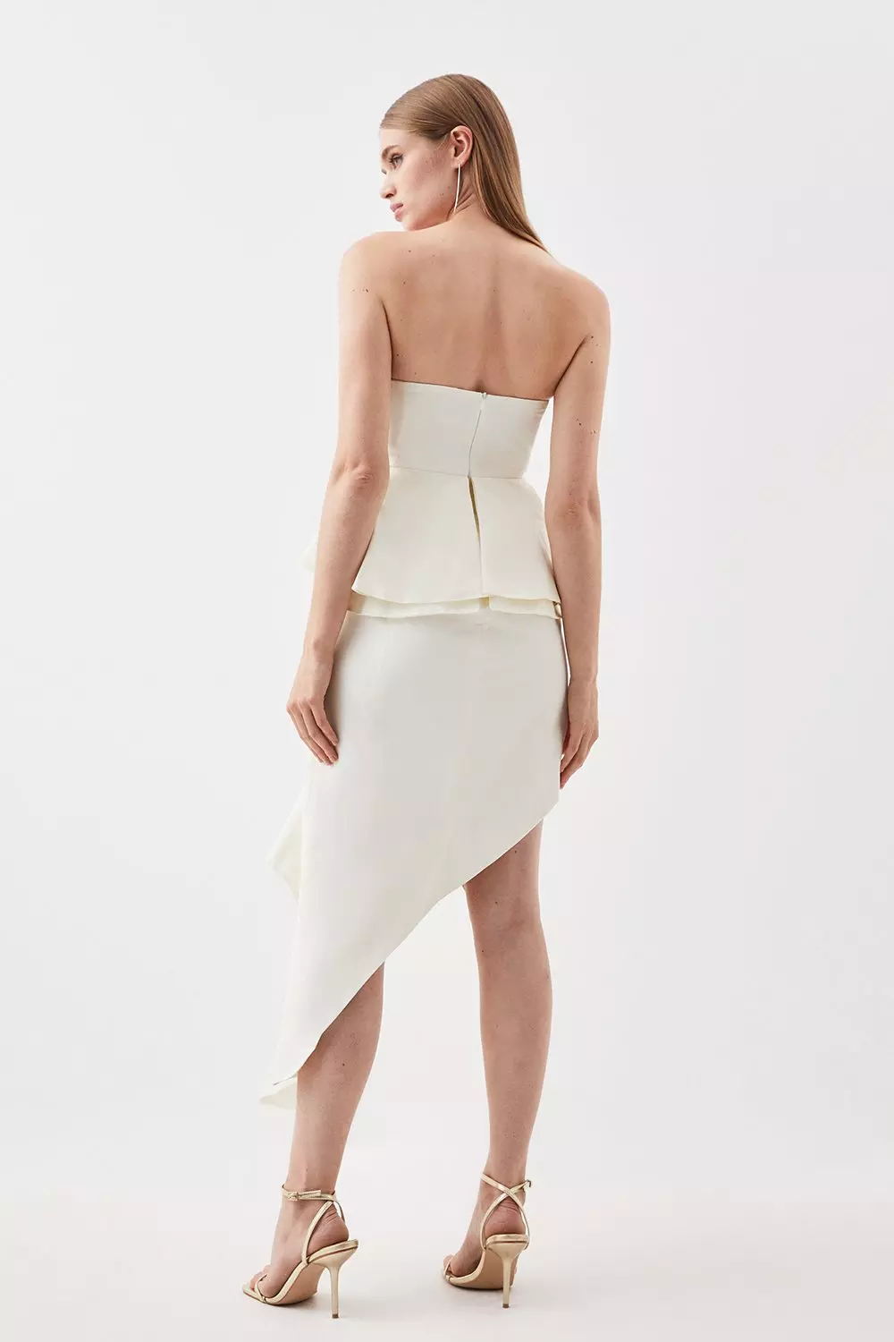 Taffeta Double Ruffle Detail Tailored Midi Dress Karen Millen