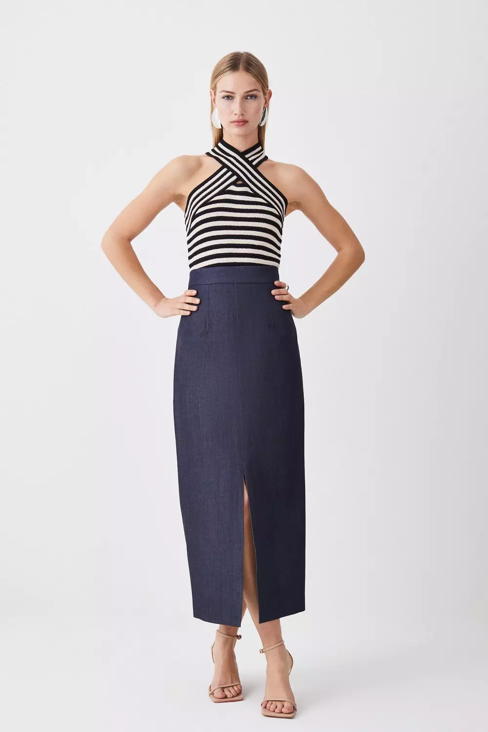 Karen millen shop denim midi skirt