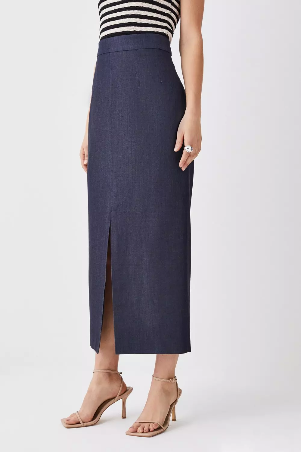 Karen millen coated denim hotsell midi skirt