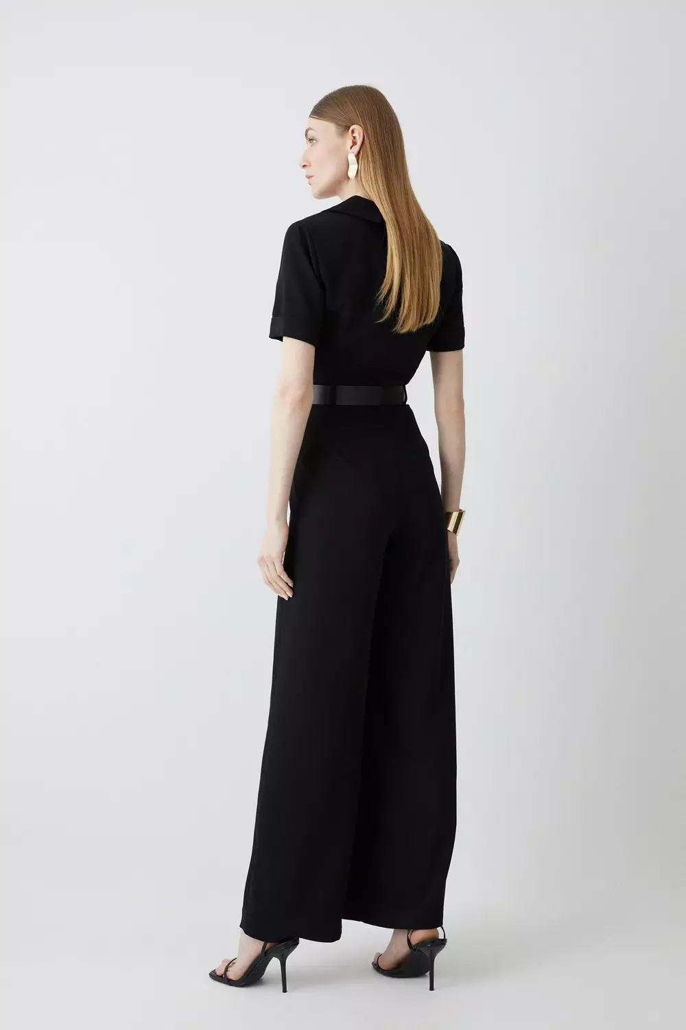 Soft Tailored Belted Pleat Wide Leg Jumpsuit