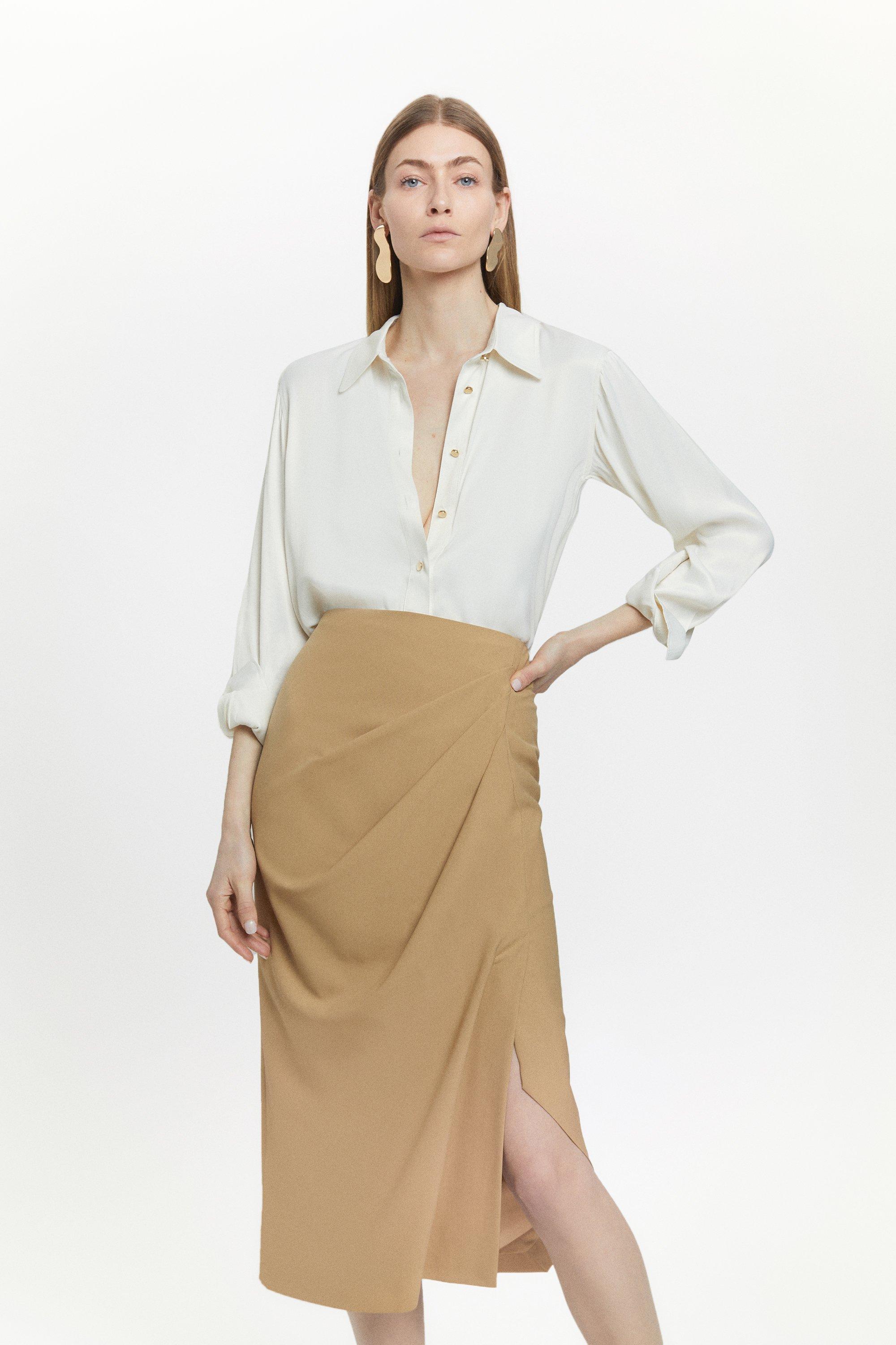 Camel wrap outlet midi skirt