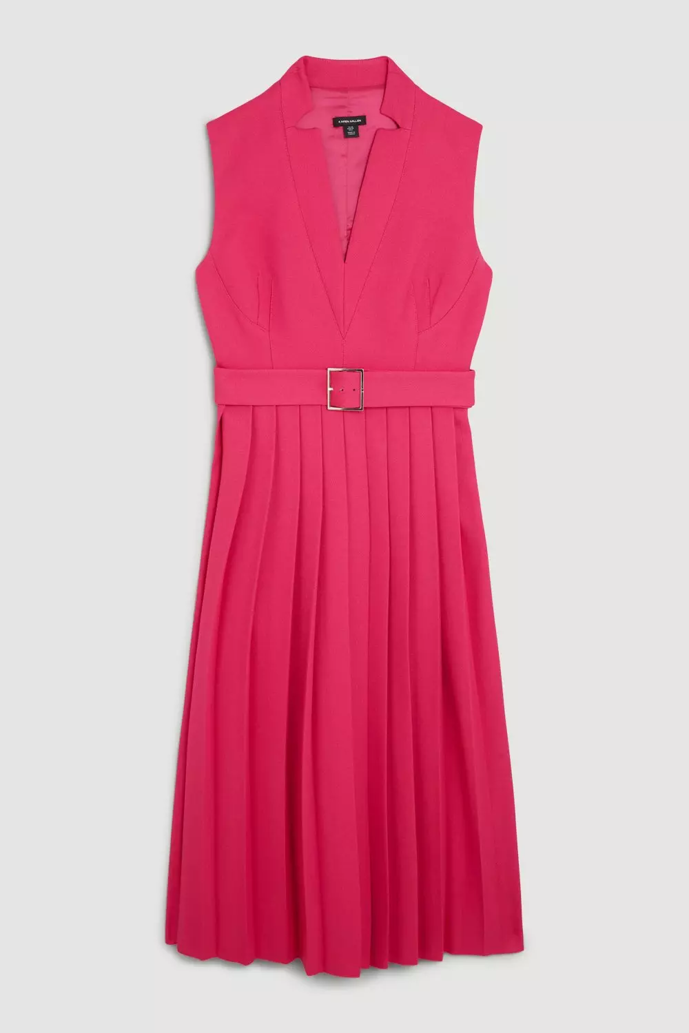 Crepe Sleeveless Pleat Detail Midi Dress