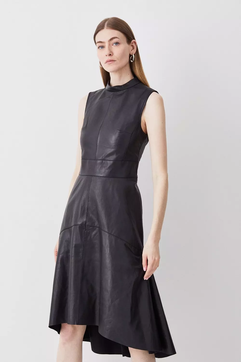 Leather High Low Sleeveless Dress | Karen Millen