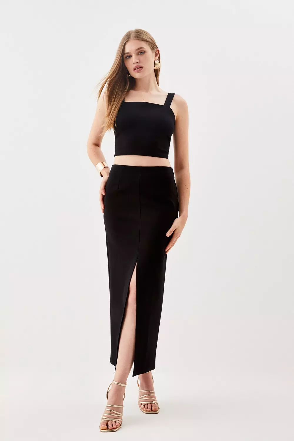 Black Ponte Strappy Crop Top