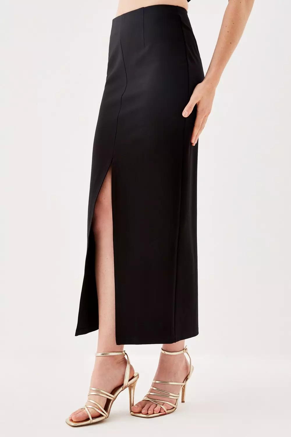 Ponte Strappy Crop Top And Split Front Skirt Jersey Set