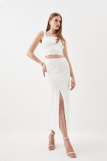 Ponte Strappy Crop Top And Split Front Skirt Jersey Set ivory