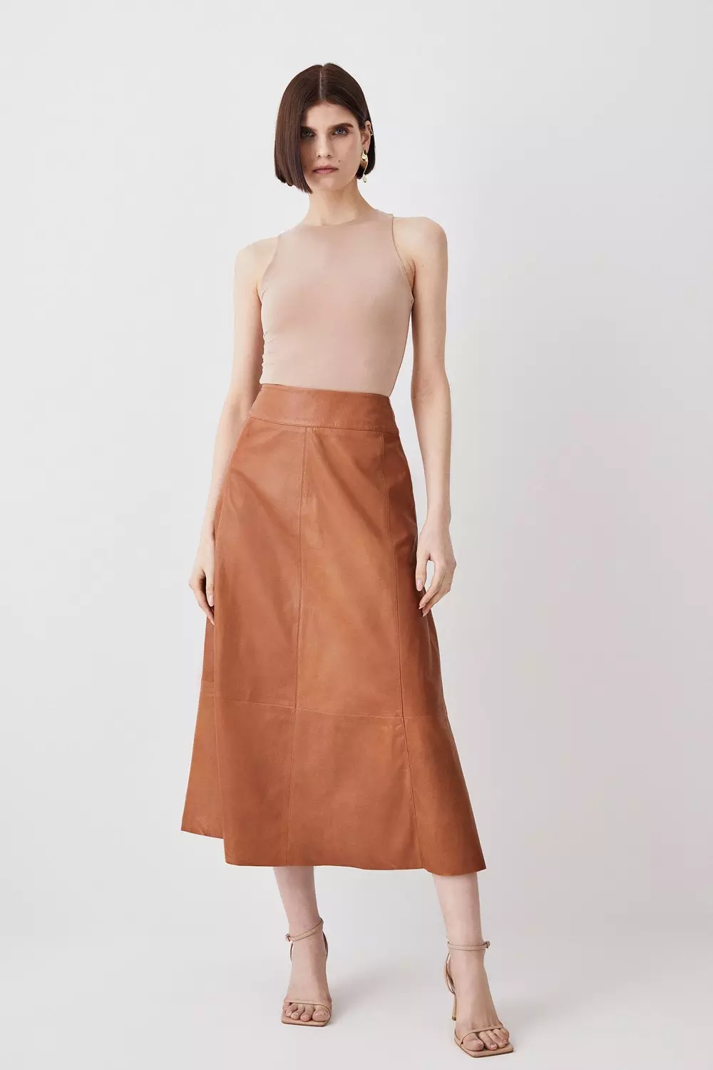 Tan deals leather skirt