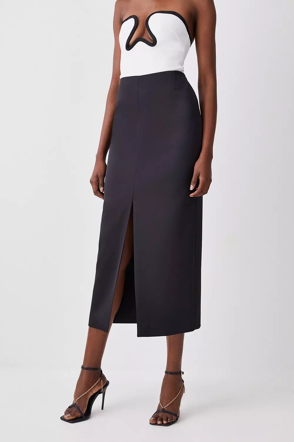 Satin Low Waist Straight Maxi Skirt | Karen Millen