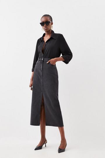 Denim Maxi Skirt dark grey