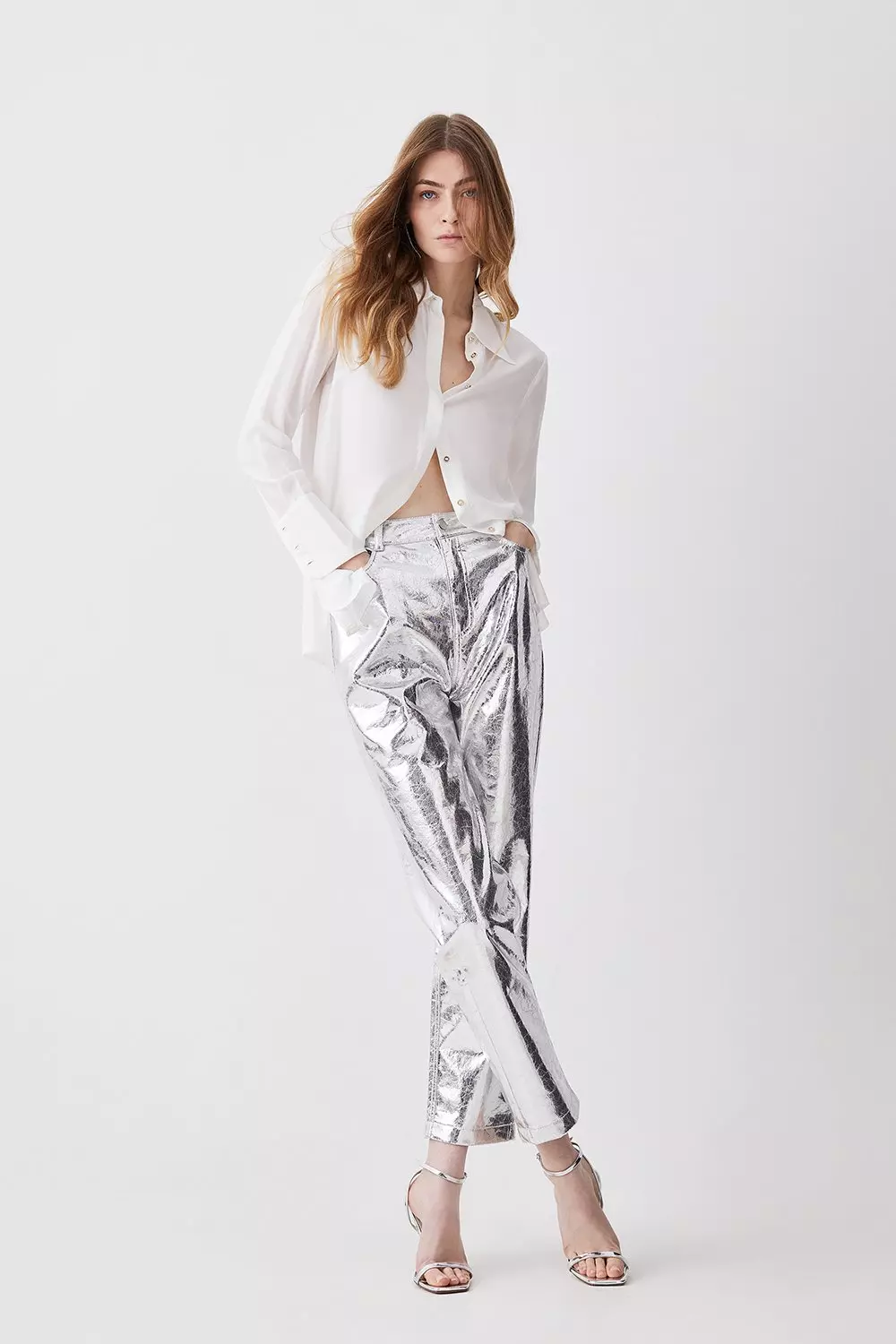 Ambra Metallic Faux-Leather Pants