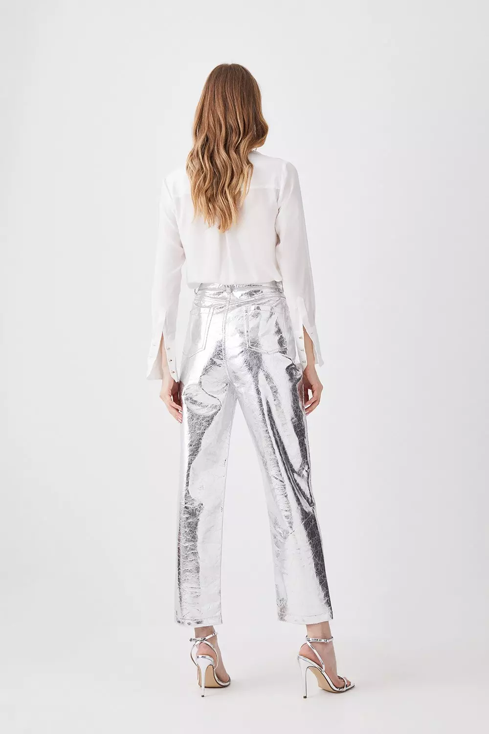 Faux Leather Tailored Straight Fit Pants
