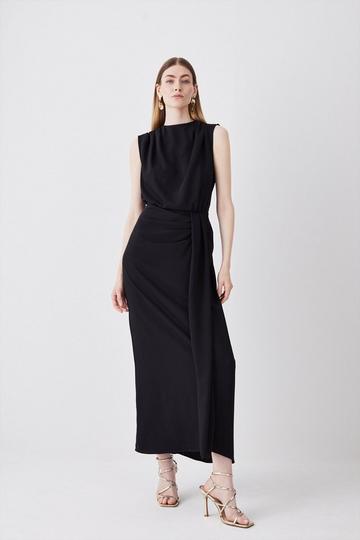 Black Cowl Neck Sleeveless Woven Midi Dress