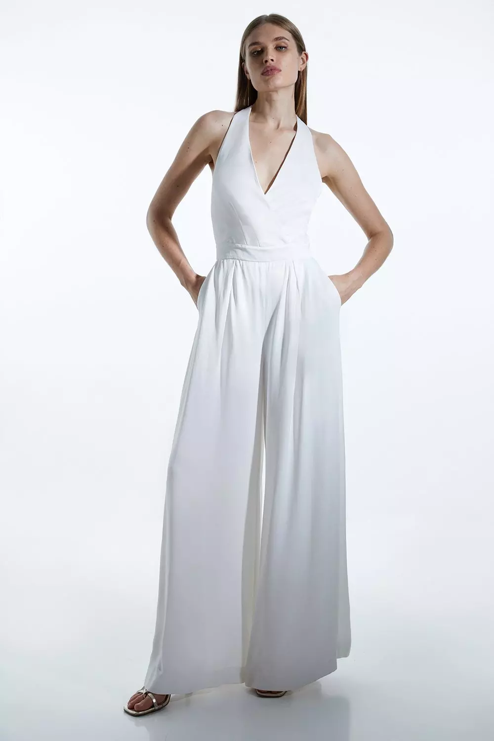 Wide leg best sale satin jumpsuit