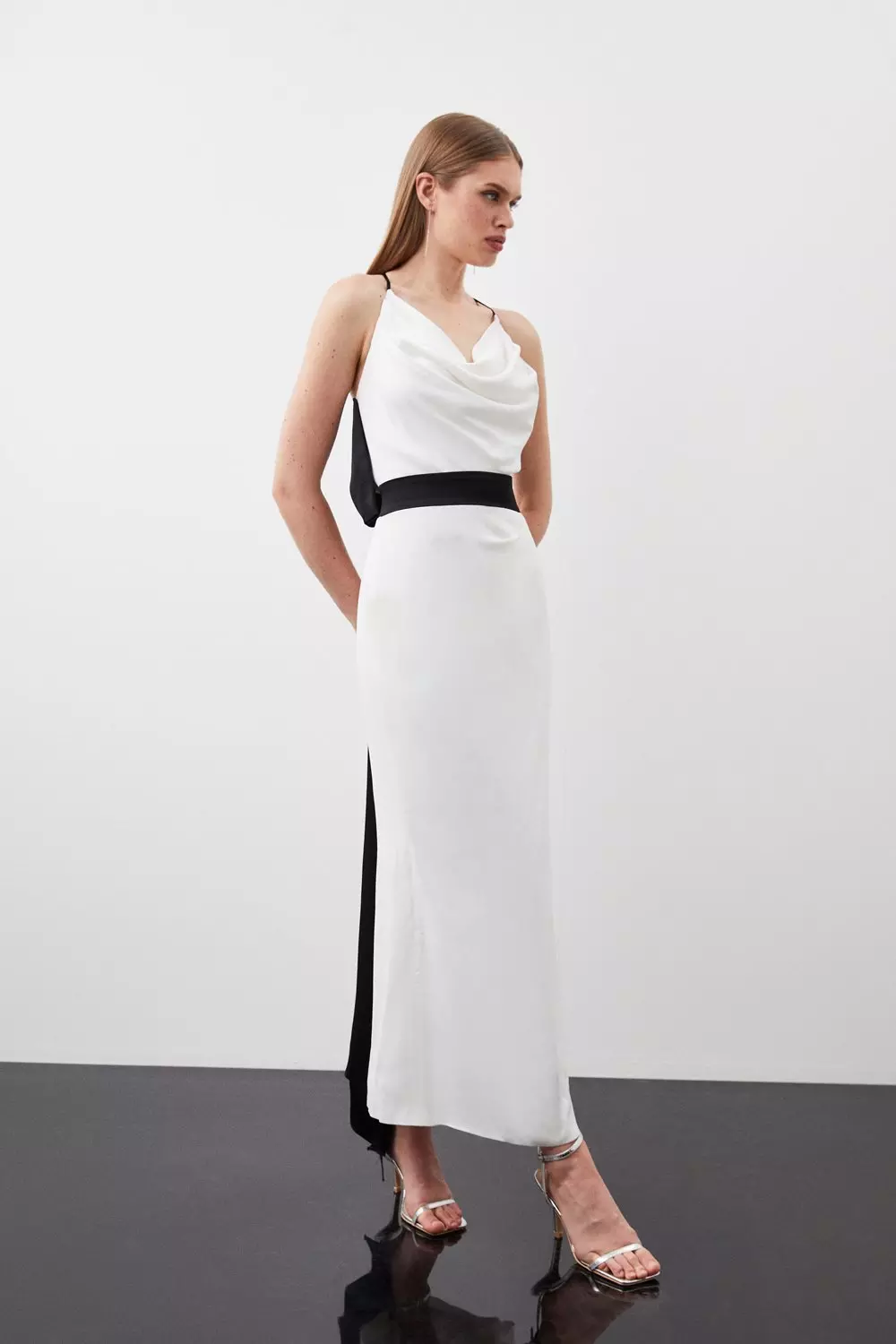 Strappy cowl midi sales dress