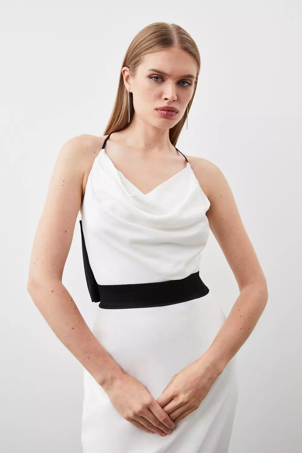 Strappy cowl midi outlet dress