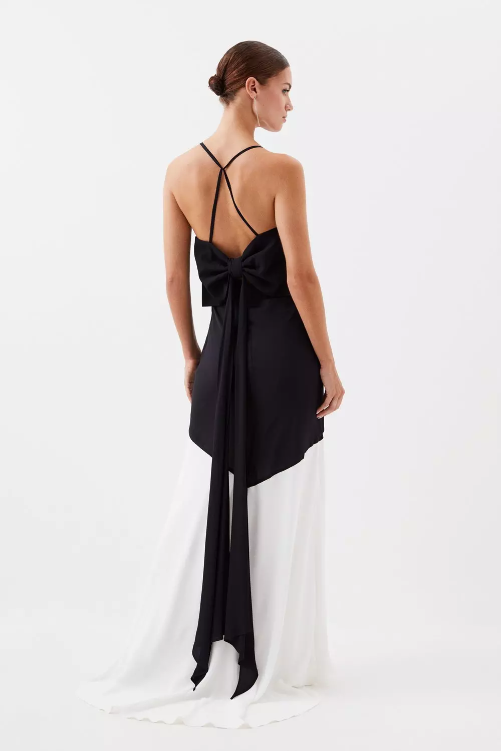 Petite Satin Contrast Bow Woven Maxi Dress