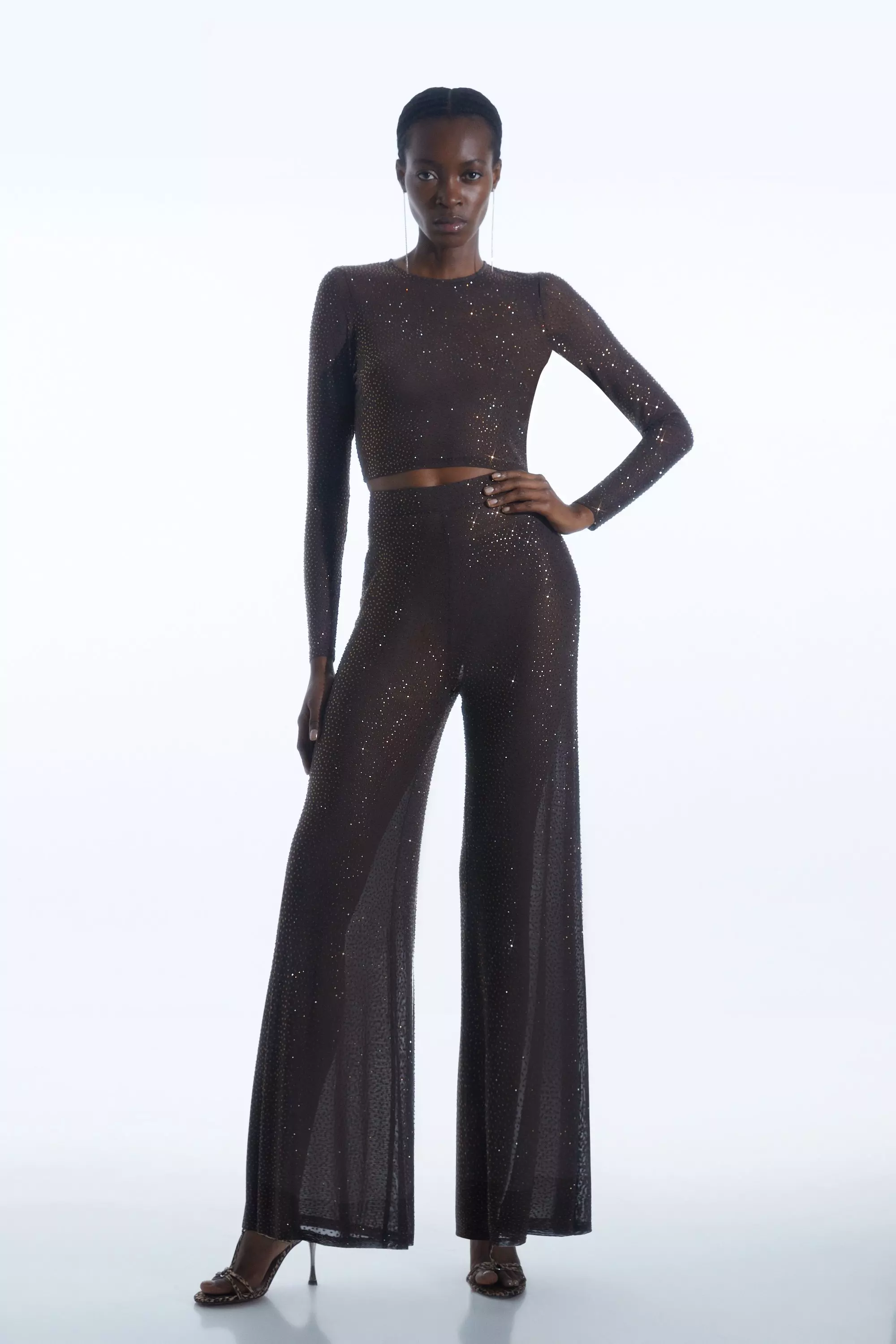 Black Sequin Wide Leg Pants, Pants