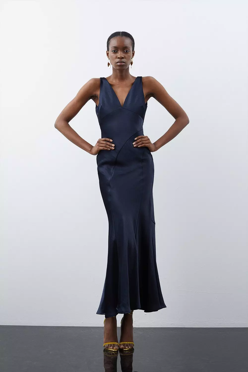 Premium Linen V Neck Wrap Detail Woven Midi Dress | Karen Millen