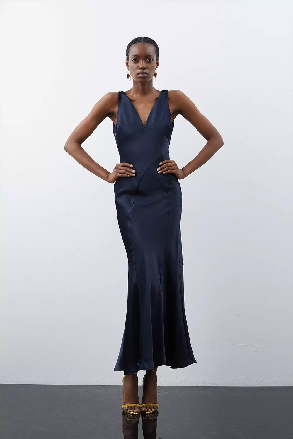 Premium Satin Cowl Neck Drape Maxi Dress