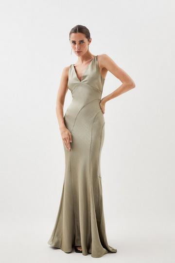 Premium Satin Waterfall Woven Midi Dress sage