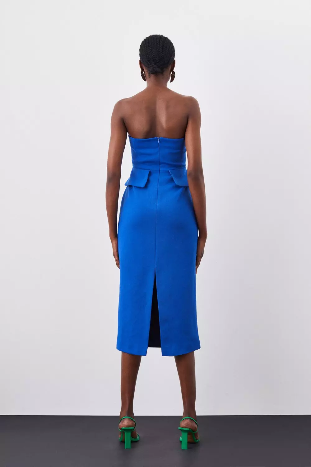 Strapless cotton and silk midi dress in blue - CO