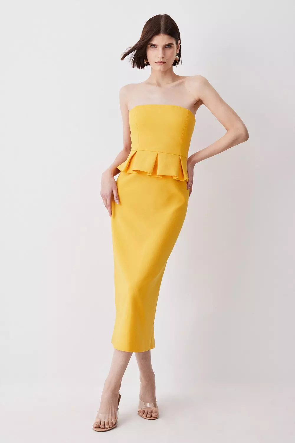 Compact Stretch Peplum Midi Dress | Karen Millen