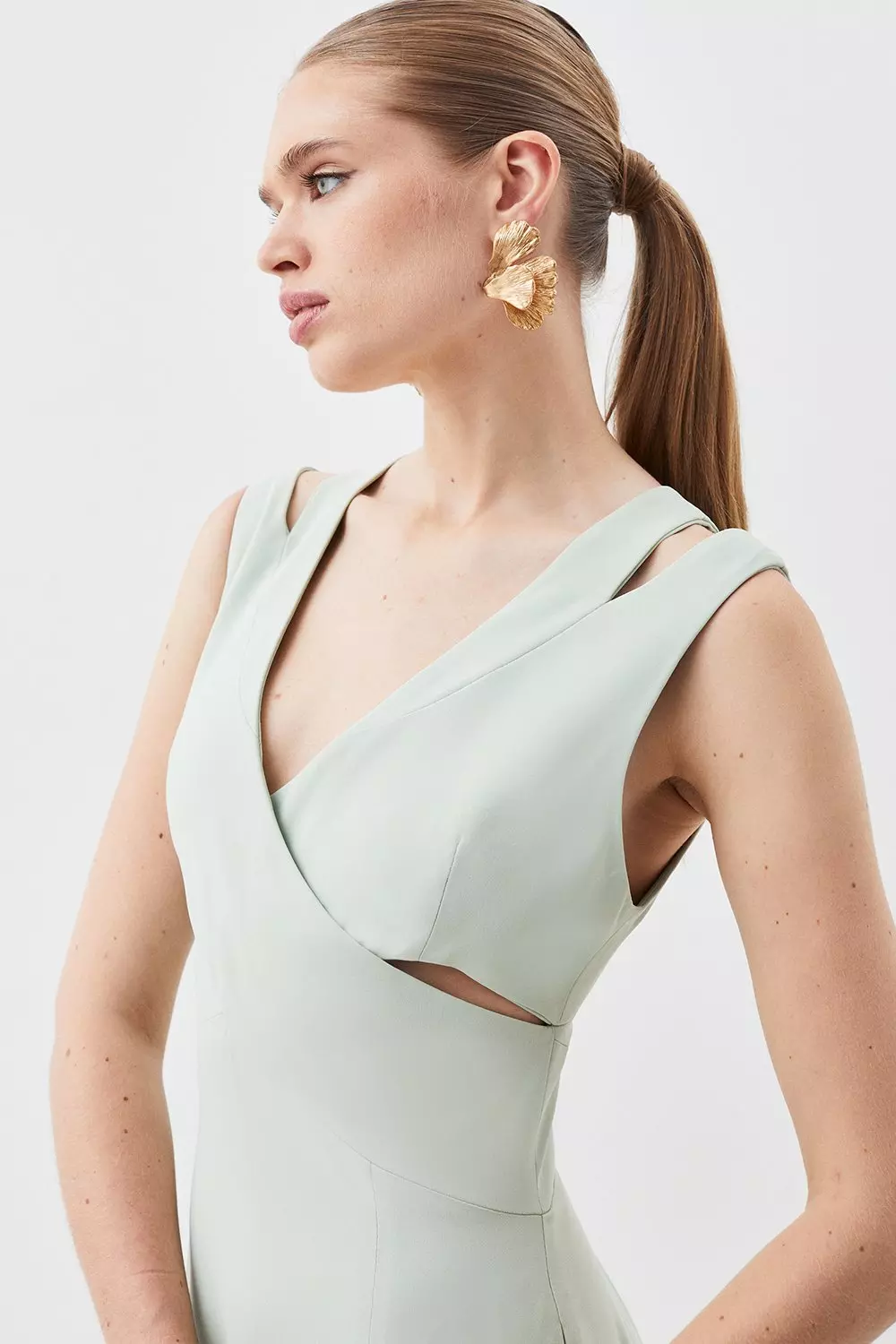 Open Back V Neck Woven Midi Dress | Karen Millen