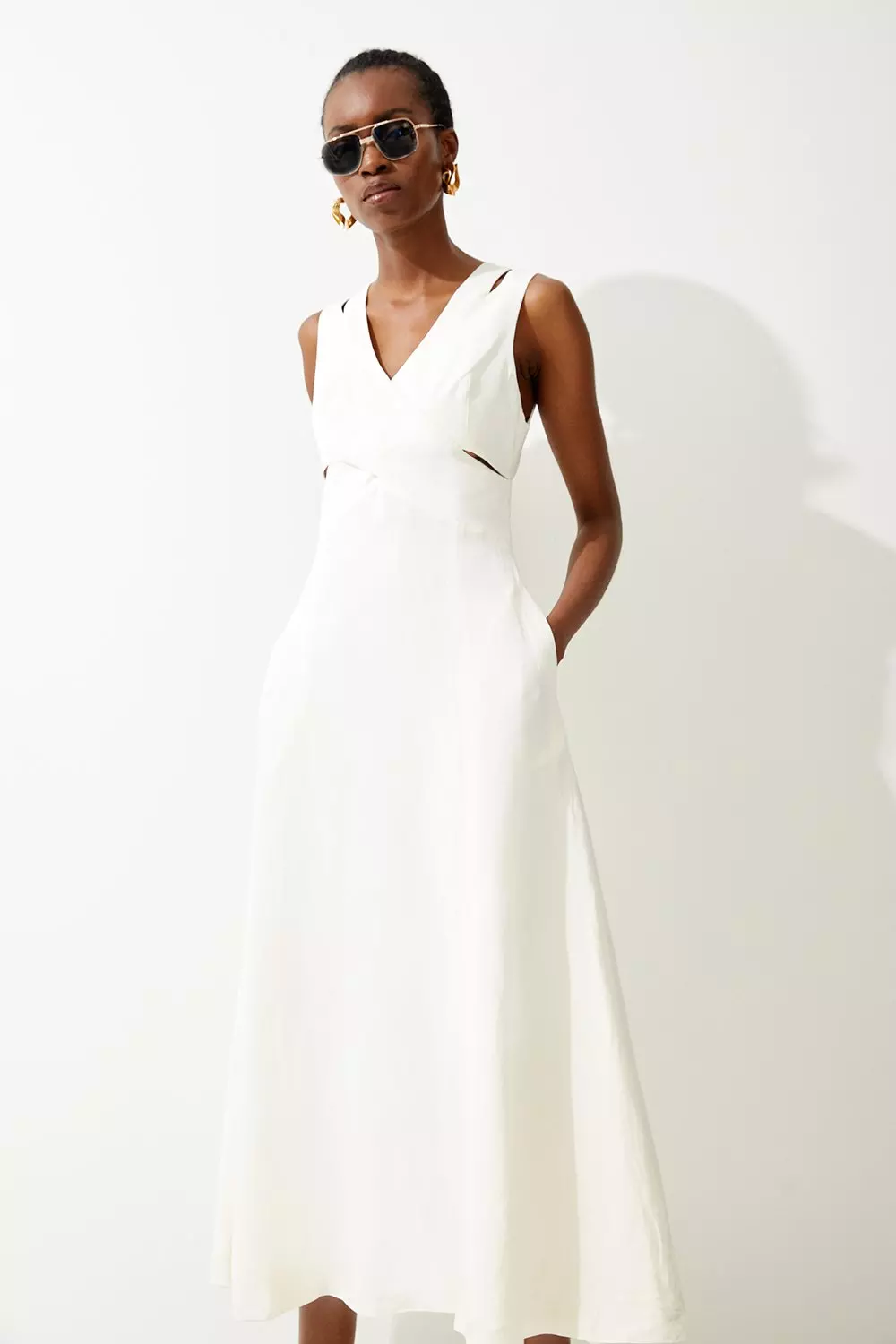 White v neck store midi dress