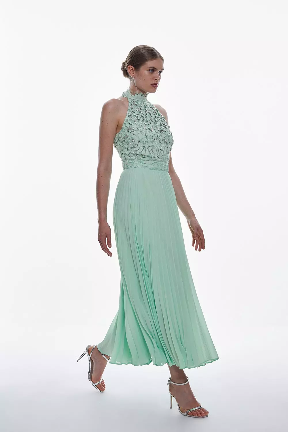 Green lace 2024 halter dress