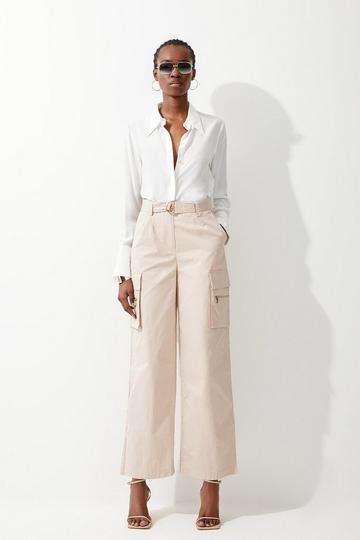 Cotton Sateen Utility Belted Pants stone
