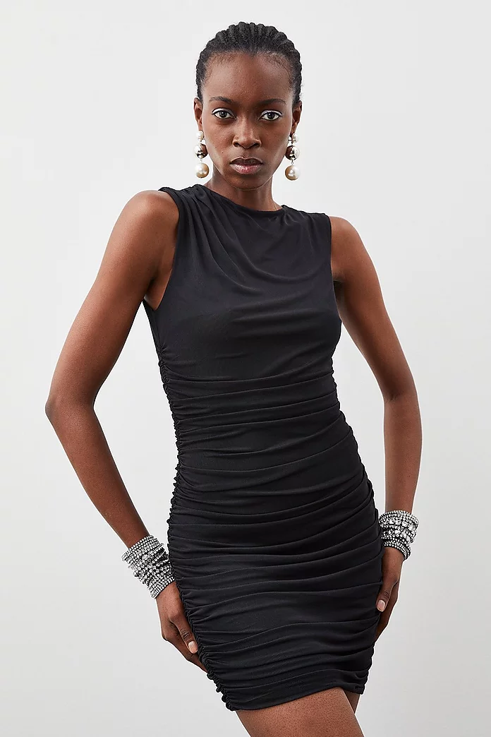 Black Mini Dress - Ruched Mini Dress - Bodycon Dress - Mini Dress