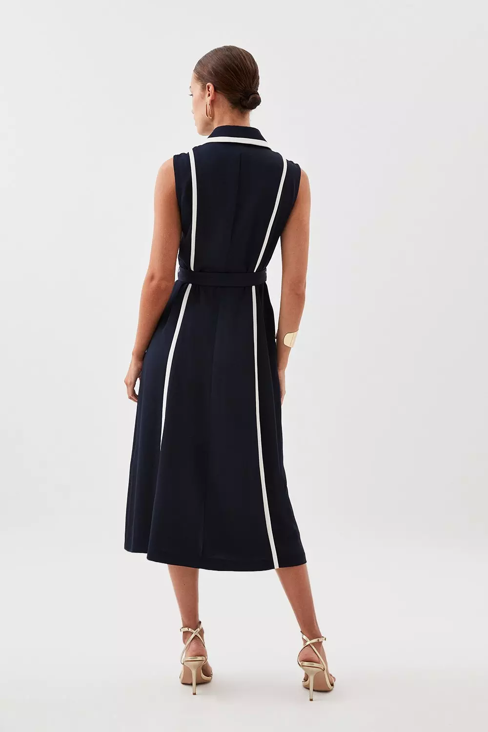 Soft Tailored Pipe Detail Sleeveless Shirt Dress