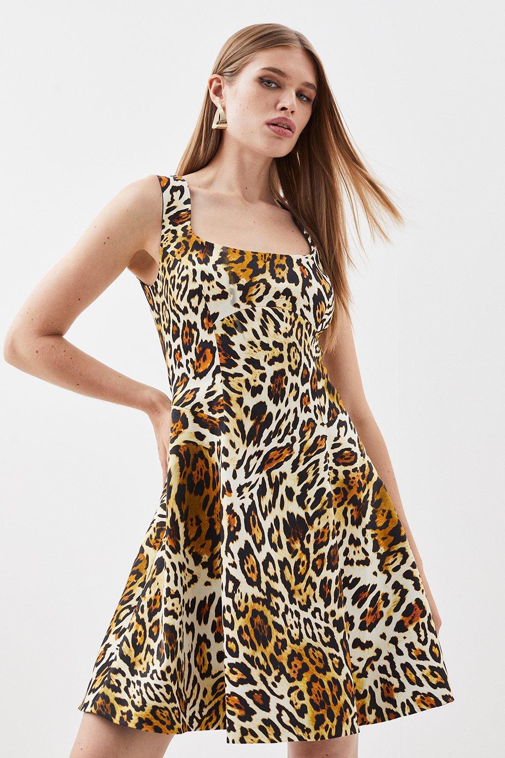 Leopard Print Cotton Sateen Skater Dress