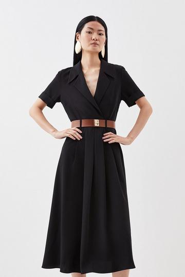 Black Soft Tailored Belted Midaxi Dress