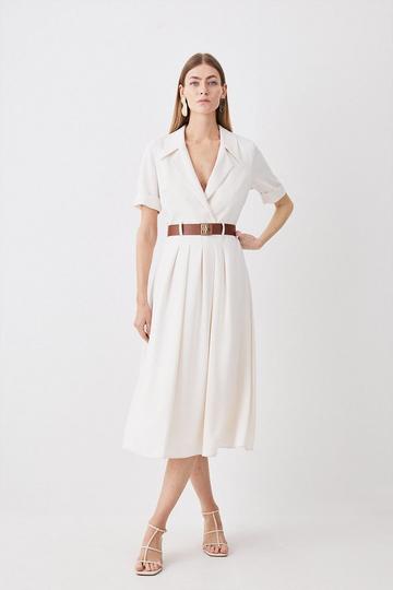 Soft Tailored Belted Midaxi Dress ivory