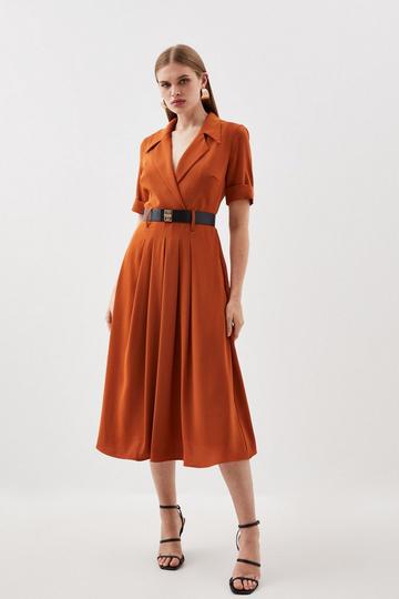 Orange Soft Tailored Belted Midaxi Dress