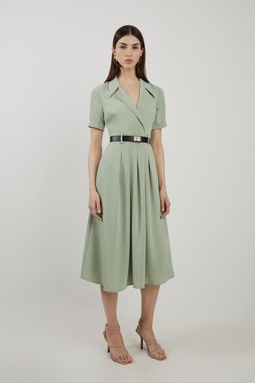 Soft Tailored Belted Midaxi Dress sage