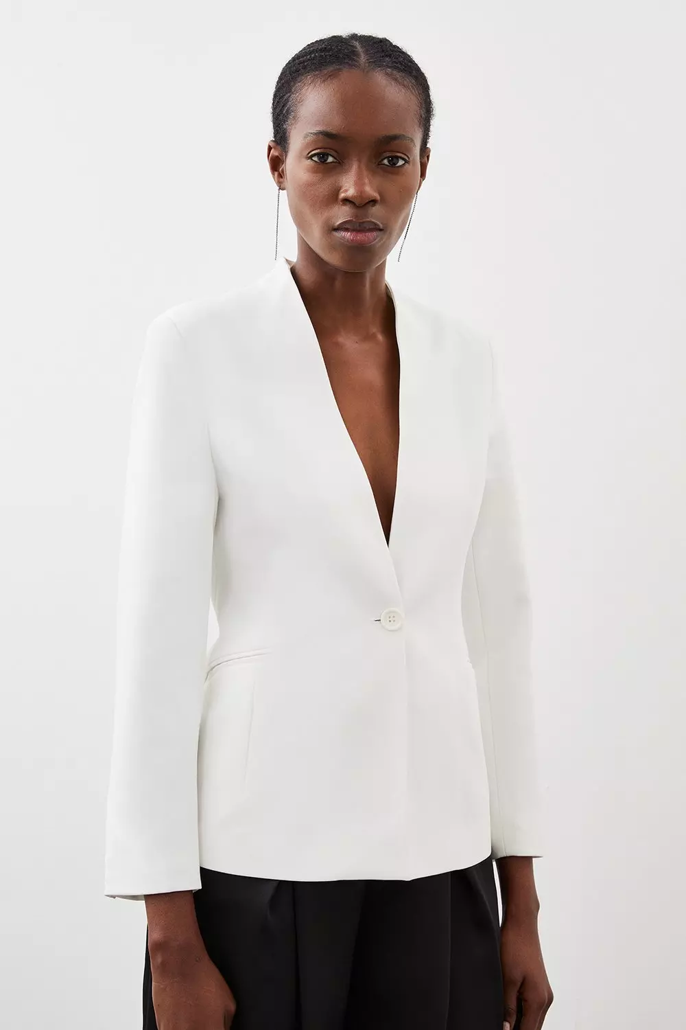 White collarless blazer sale