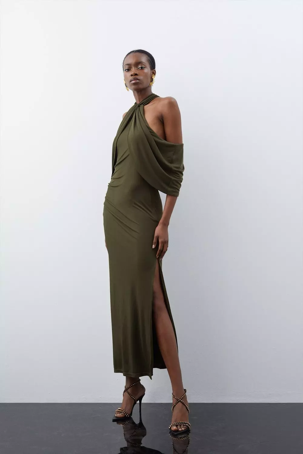 Asos edition asymmetric outlet drape dress in velvet