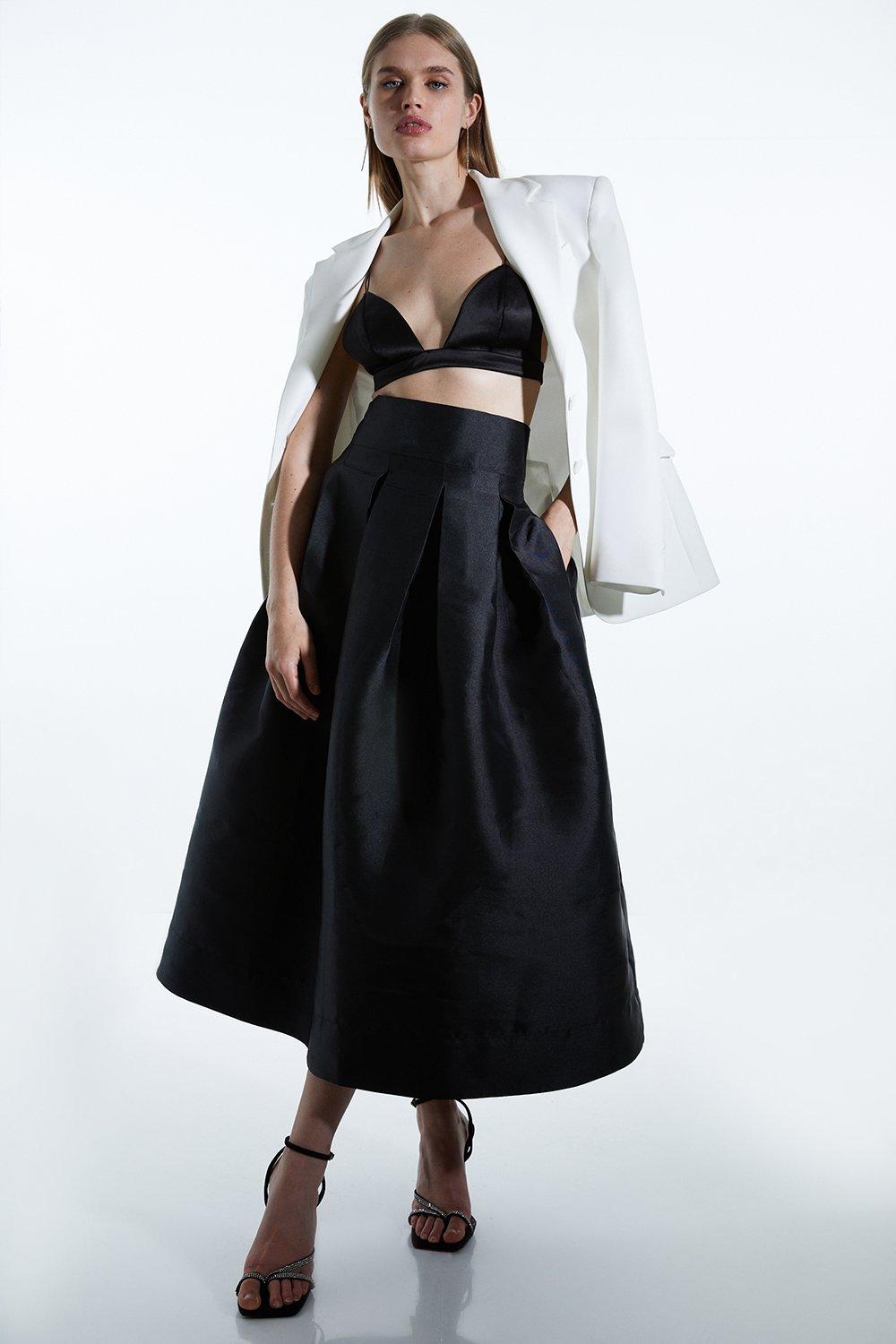 Twill Woven Prom Maxi Skirt - Black